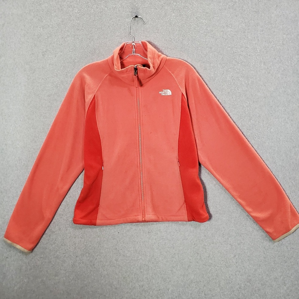 The North‎ Face Women Jacket Small Orange Logo Full Zip Fleece